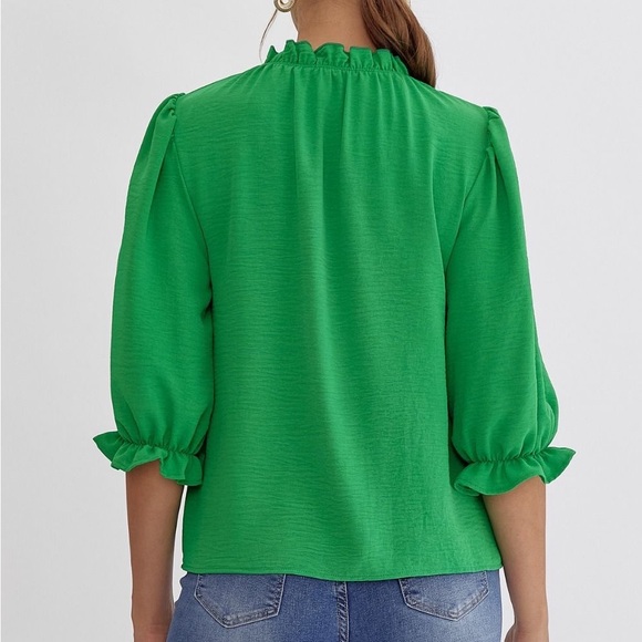 NWT Green 3/4 sleeve top - Picture 5 of 7